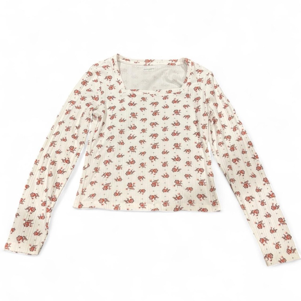 Old Navy Floral Long Sleeve Tee - Cream and Red. Size M EUC